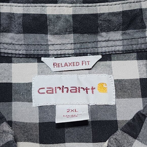 Carhartt Mens Relaxed Fit Black & Gray Plaid Button-Up Shirt 2XL Cotton‎ - Picture 6 of 7